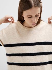 SHORT-SLEEVED WOOL BLEND TOP, Birch, highres