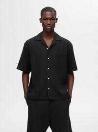 WAFFLED SHORT SLEEVED SHIRT, Black, highres