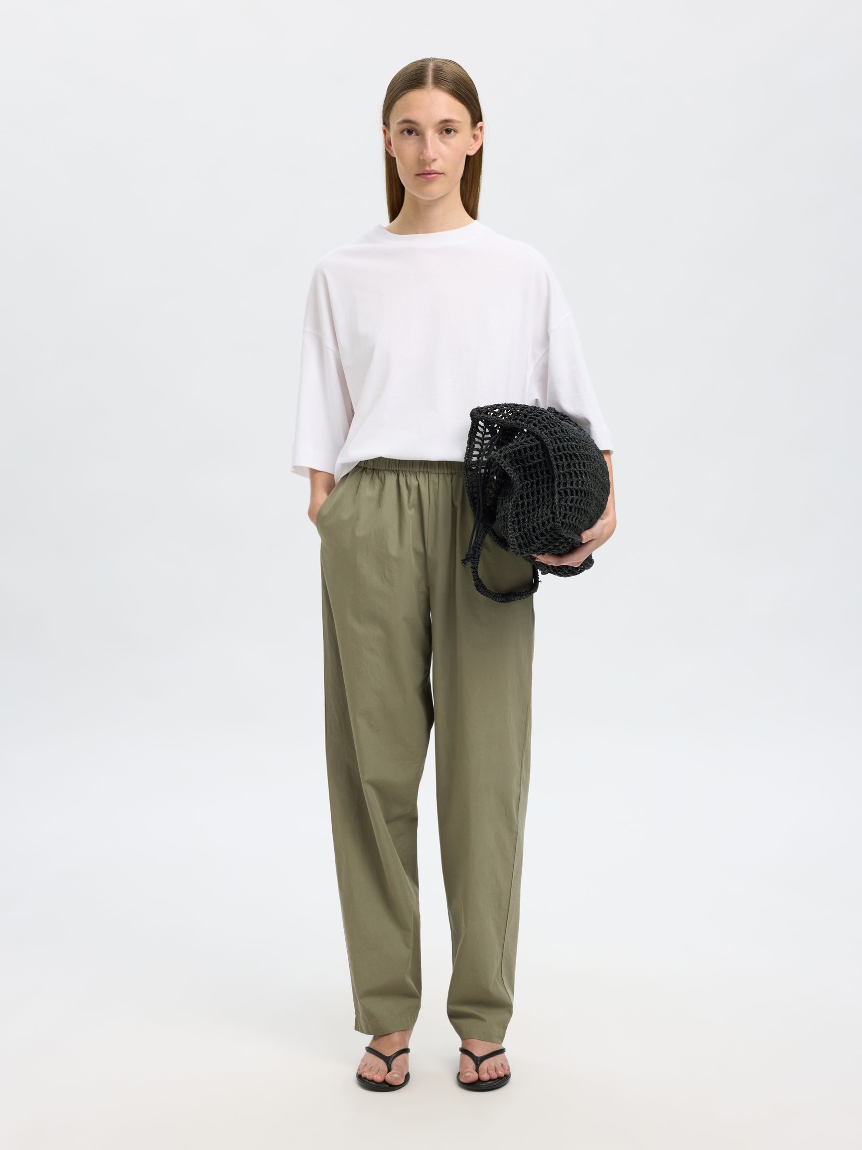 COTTON HIGH WAISTED TROUSERS, Vetiver, highres