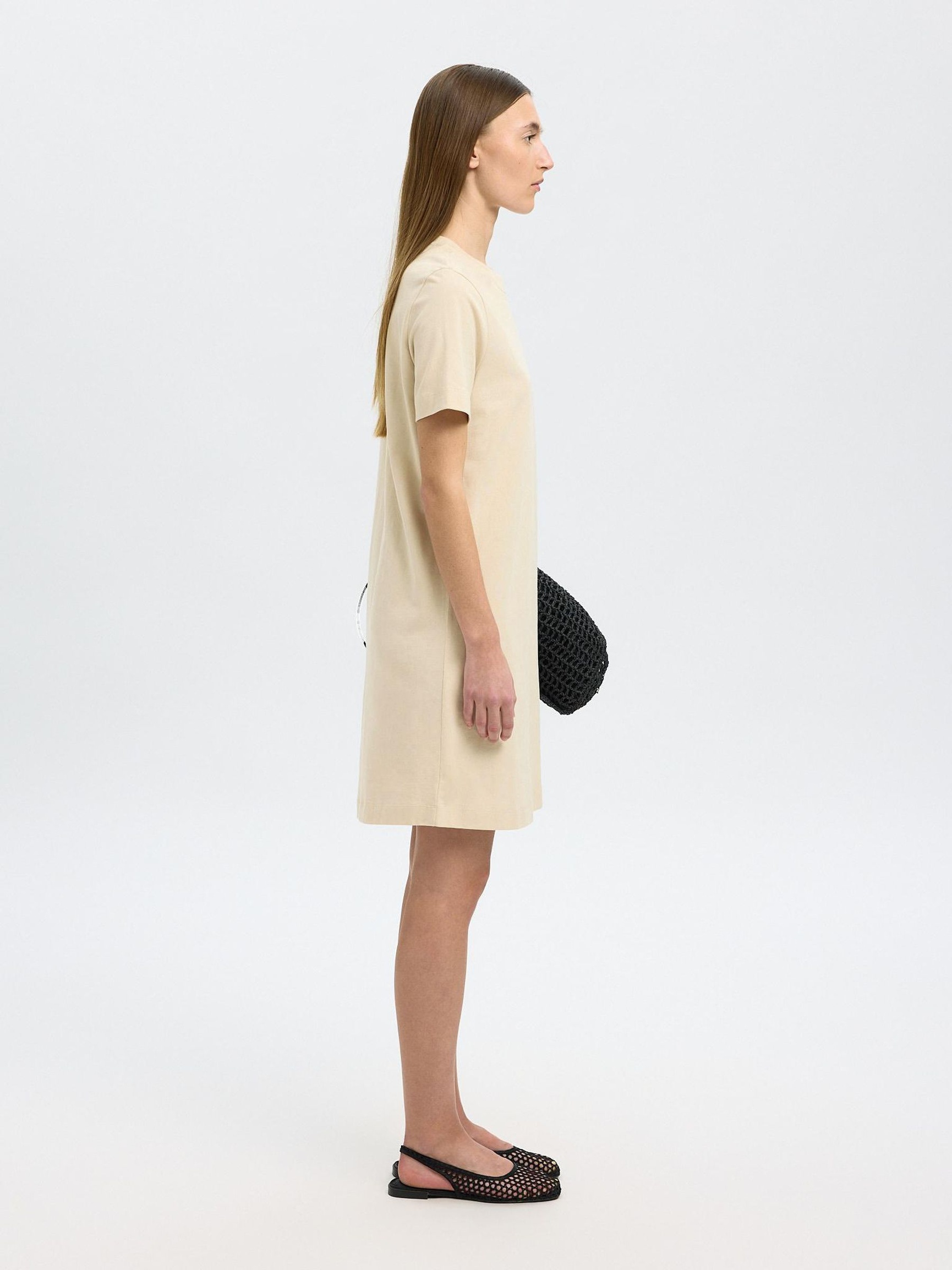 KORTE MOUWEN MINI JURK, Birch, highres