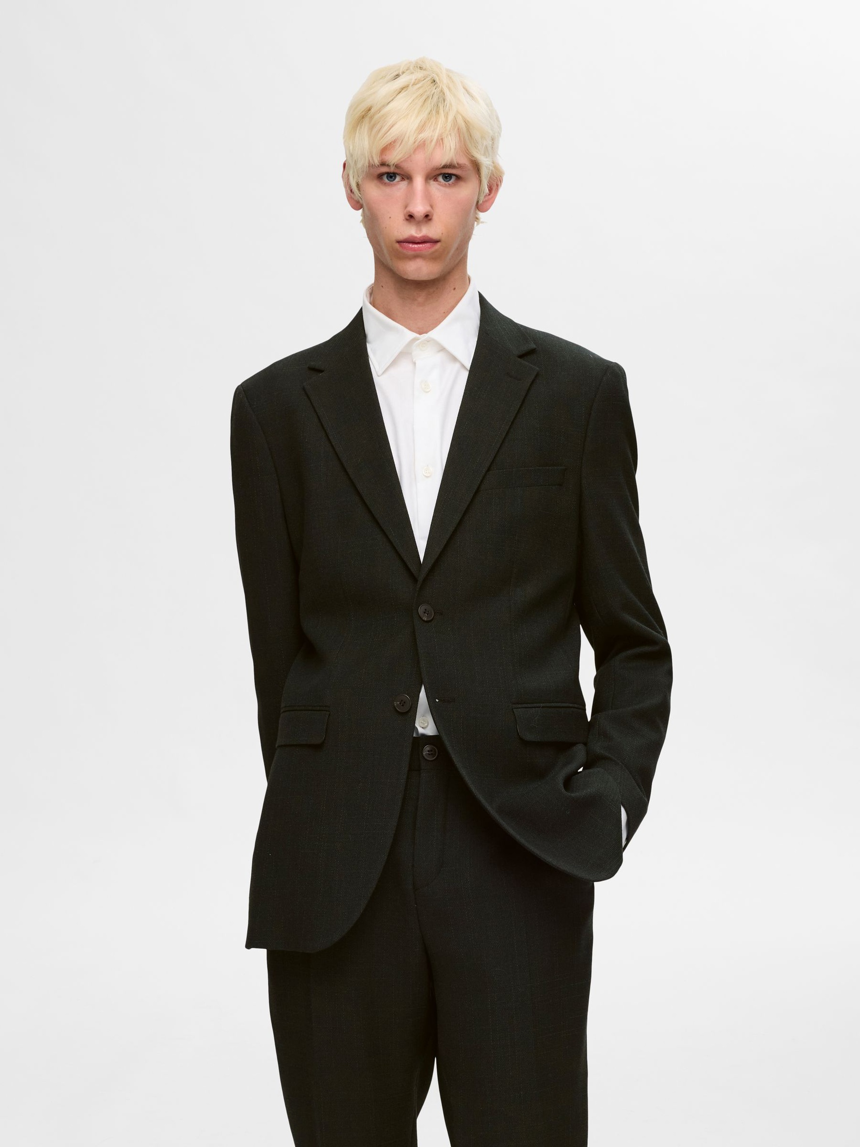 SLIM FIT WOOL BLEND BLAZER, Dark Green, highres