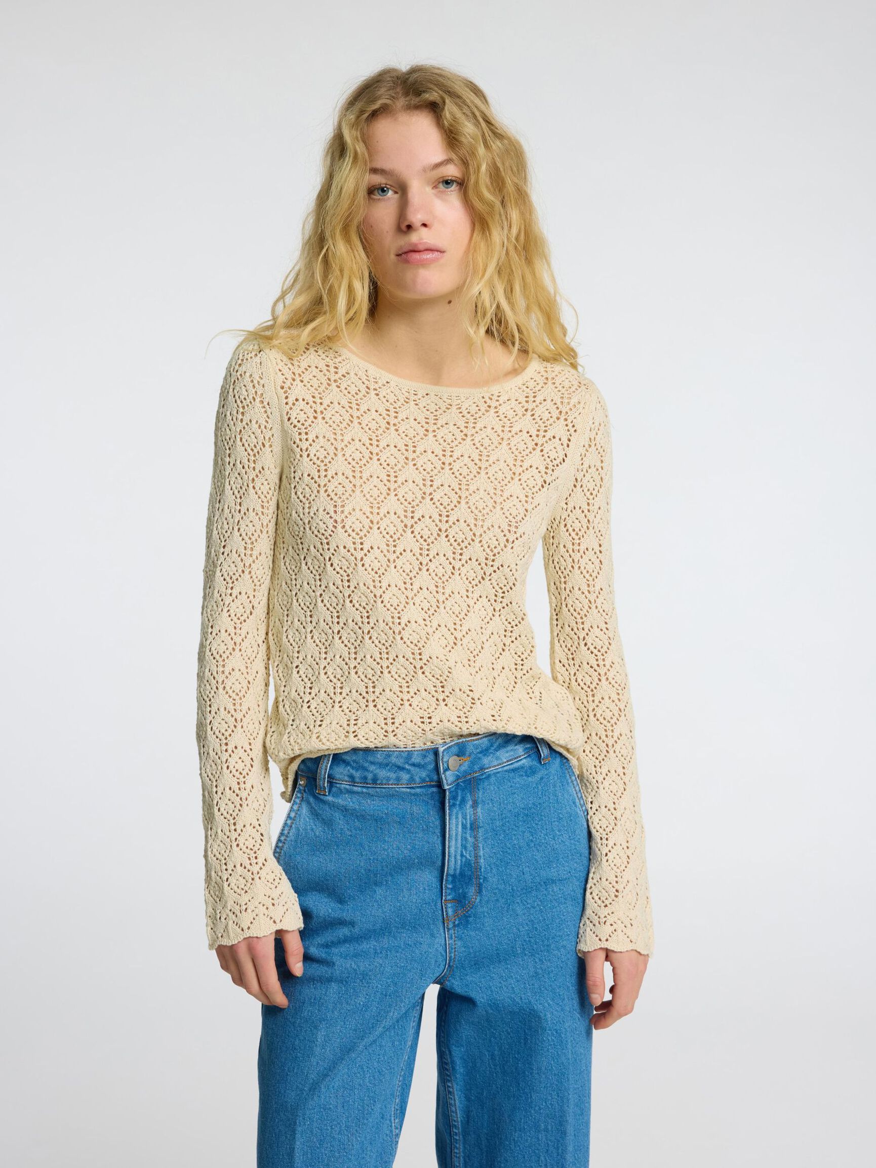 LONG SLEEVED KNITTED TOP, Birch, highres