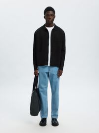 RELAXED FIT STRIKKET CARDIGAN, Black, highres