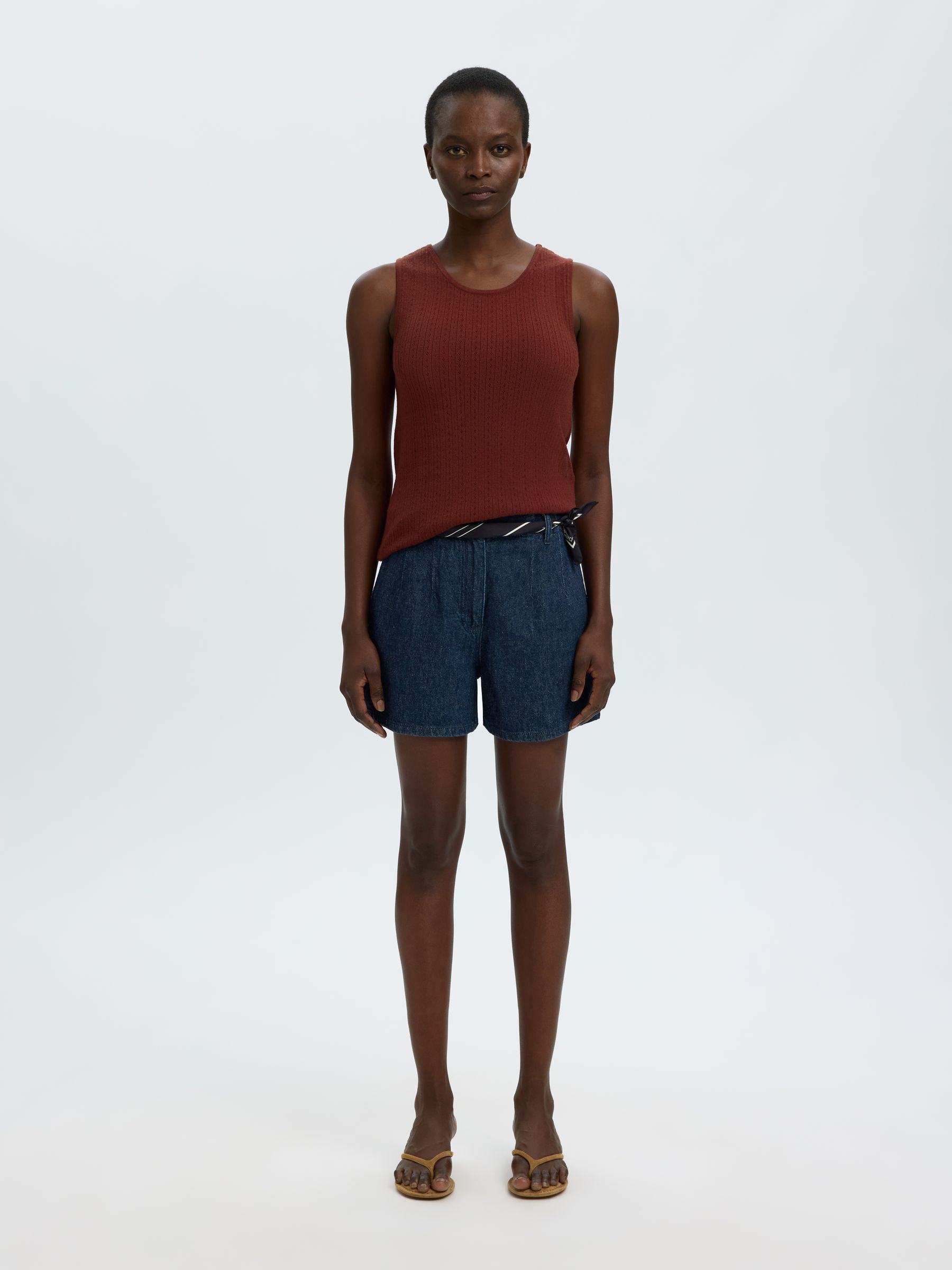 COTTON BLEND DENIM SHORTS, Dark Blue Denim, highres