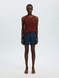 COTTON BLEND DENIM SHORTS, Dark Blue Denim, highres