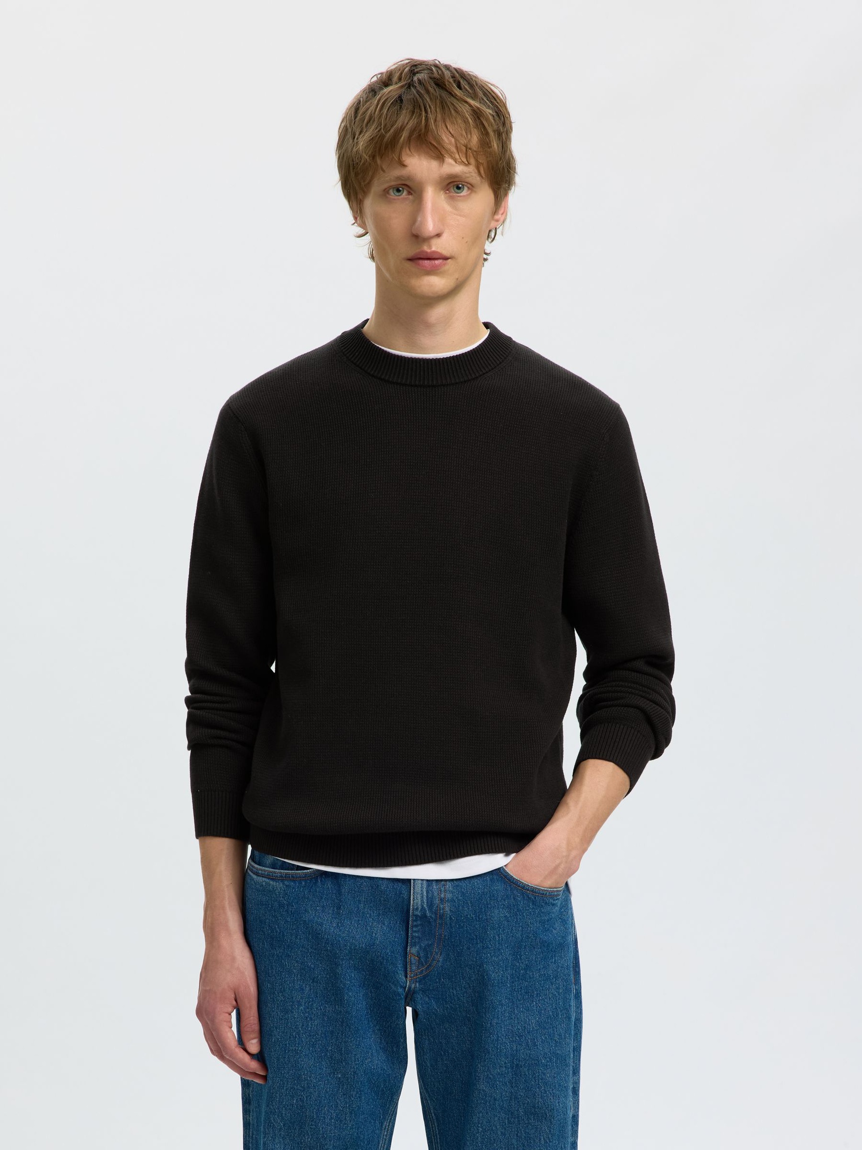 CREWNECK PULLOVER, Black, highres