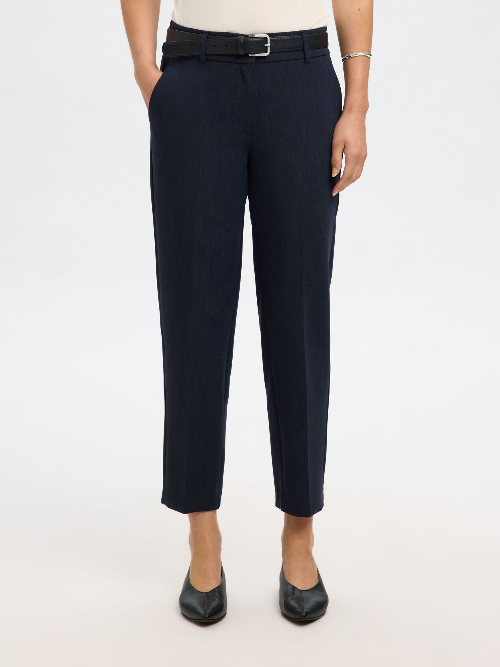 VISCOSE BLEND CROPPED TAPERED TROUSERS, Dark Sapphire, highres