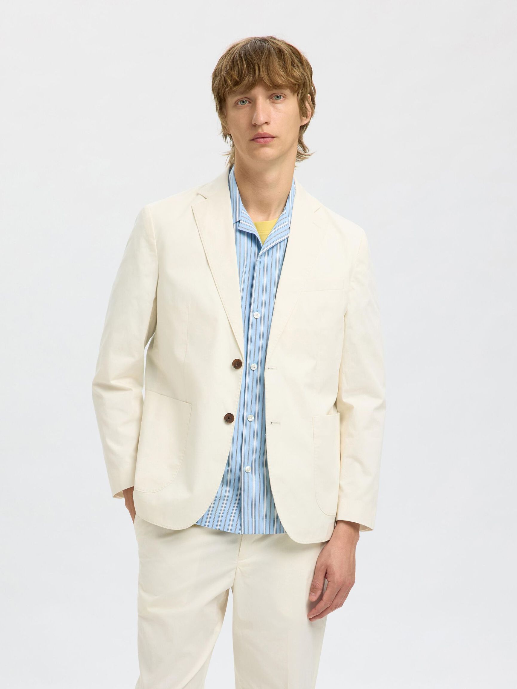 100% BAUMWOLL BLAZER, Egret, highres