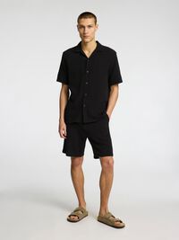 EN COTON RAYÉ SHORT, Black, highres