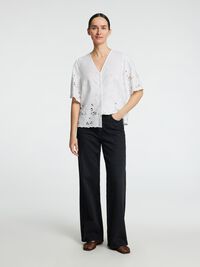 BRODERET KORTÆRMET SKJORTE, Bright White, highres