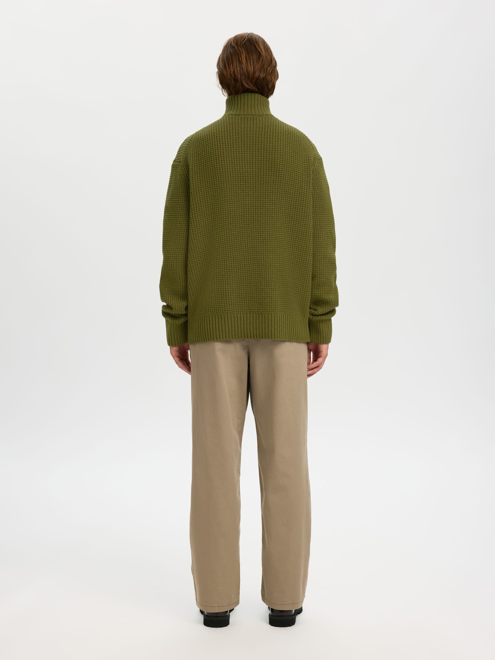 COTTON BLEND HALF-ZIP JUMPER, Avocado, highres