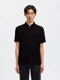 ZIPPER POLO SHIRT, Black, highres