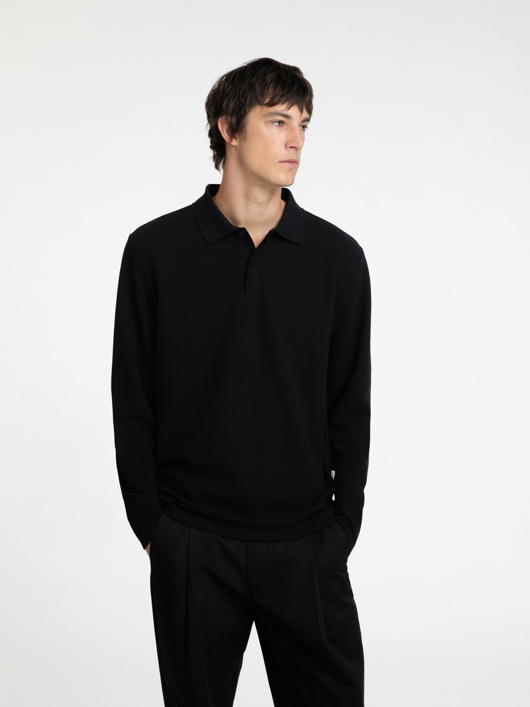 MANCHES LONGUES POLO, Black, highres
