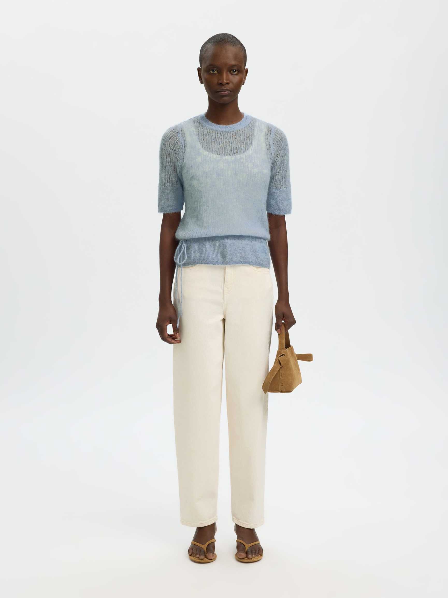 MOHAIR BLEND KNITTED TOP, Dusty Blue, highres