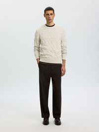 CABLE KNIT CREWNECK JUMPER, Silver Birch, highres