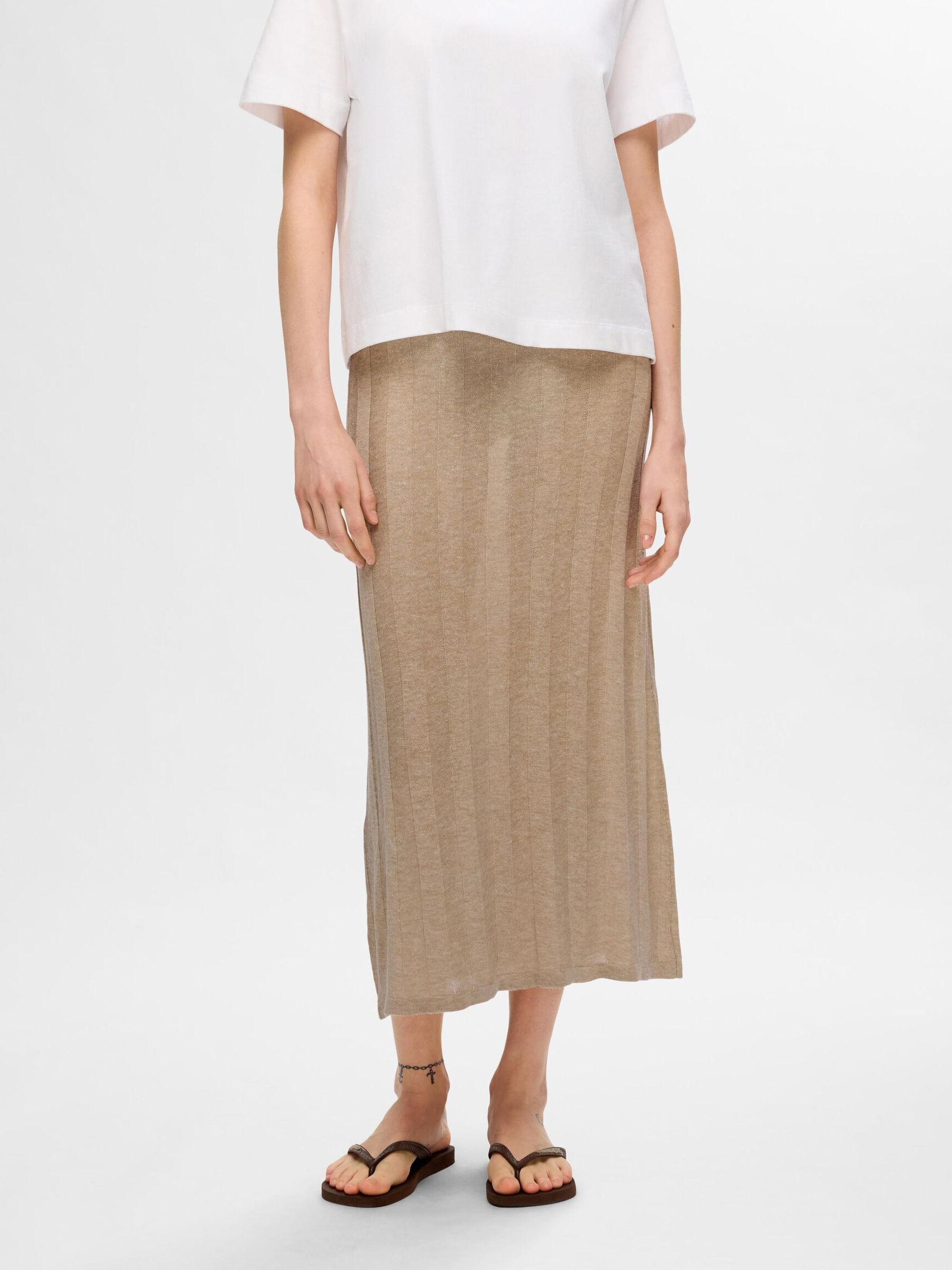 KNITTED MIDI SKIRT, Humus, highres