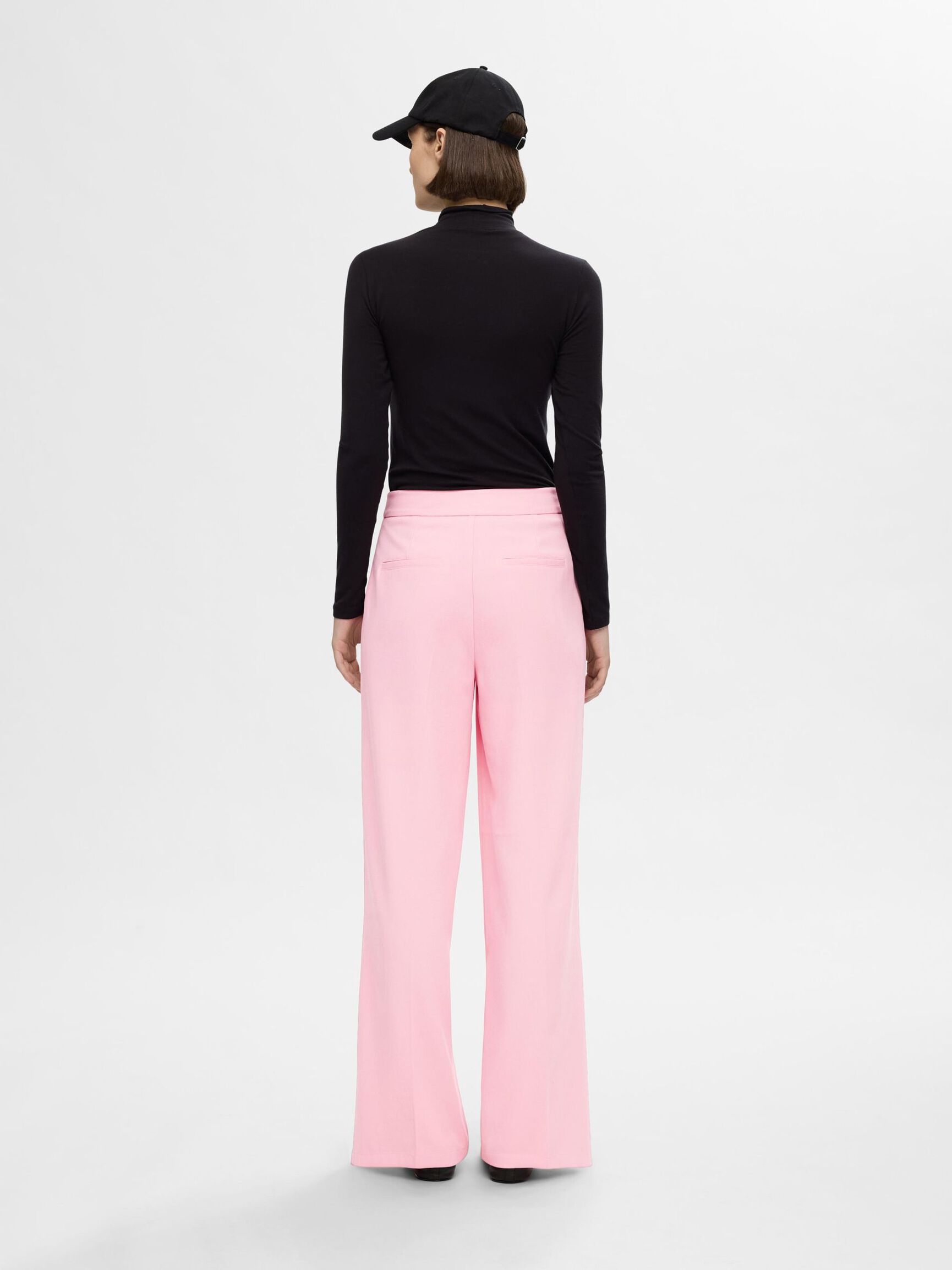 WOVEN WIDE-LEG TROUSERS, Peony, highres