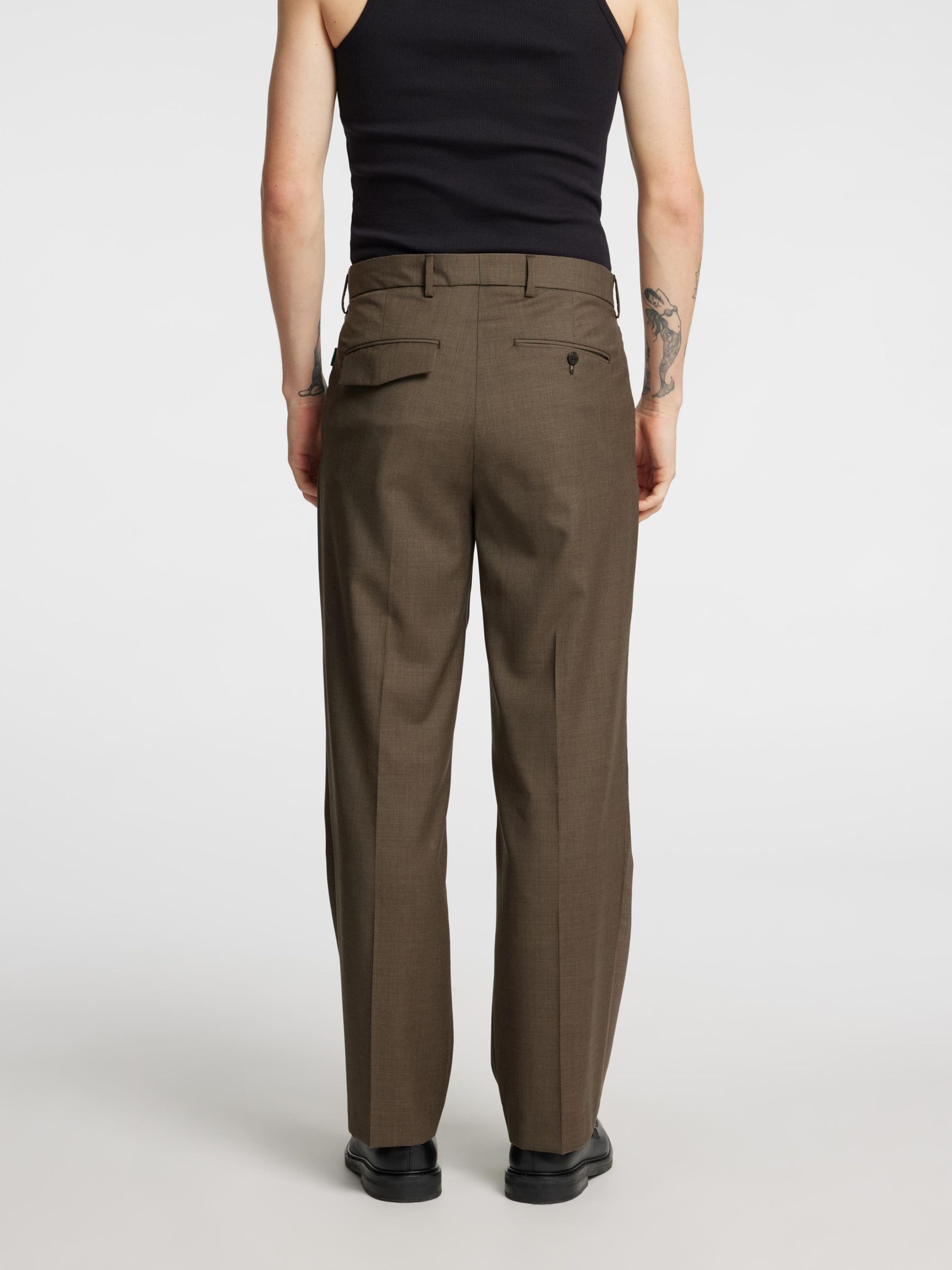RELAXED FIT WOOL TROUSERS, Brindle, highres