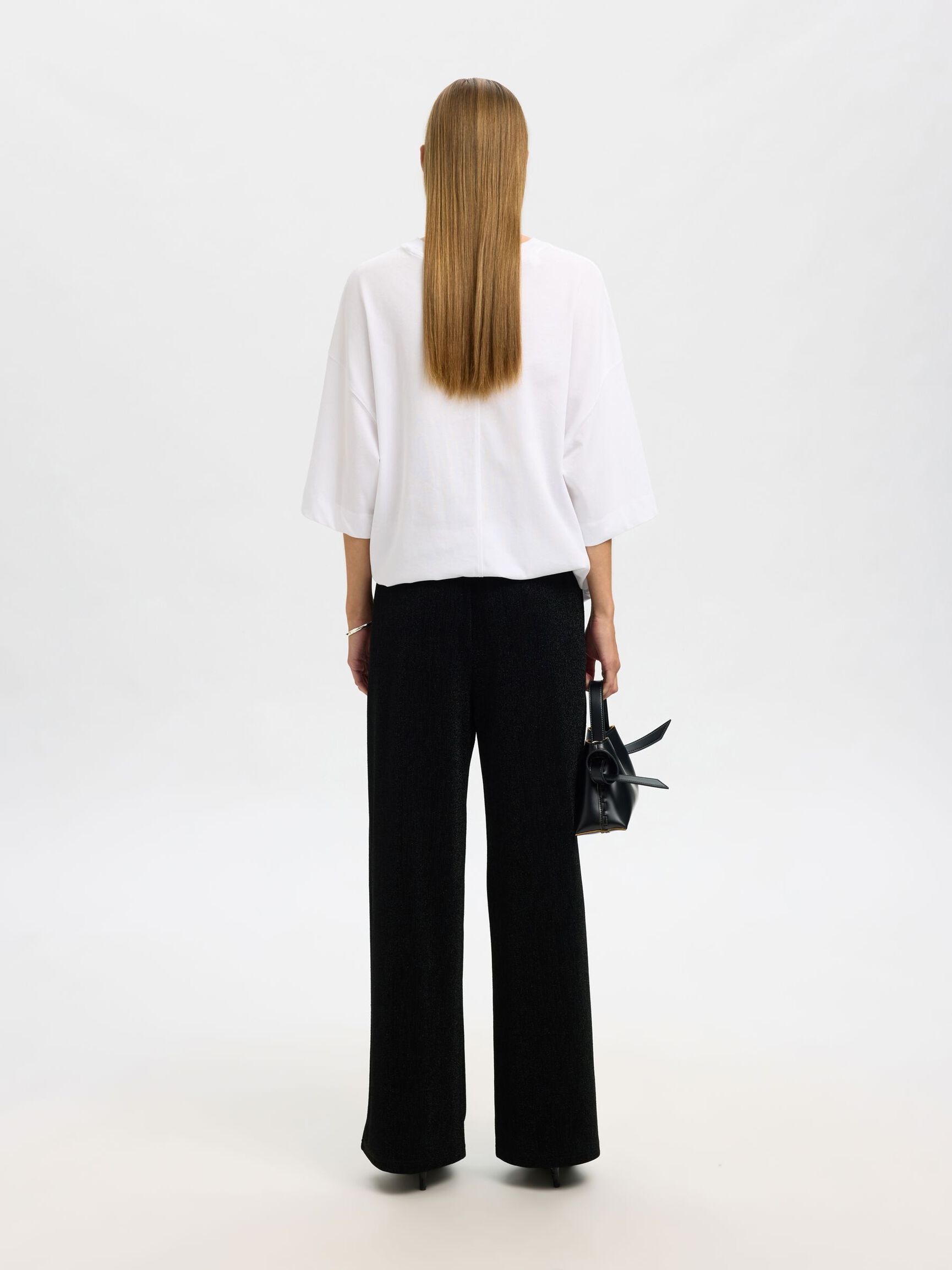 GLITTER HIGH WAISTED TROUSERS, Black, highres