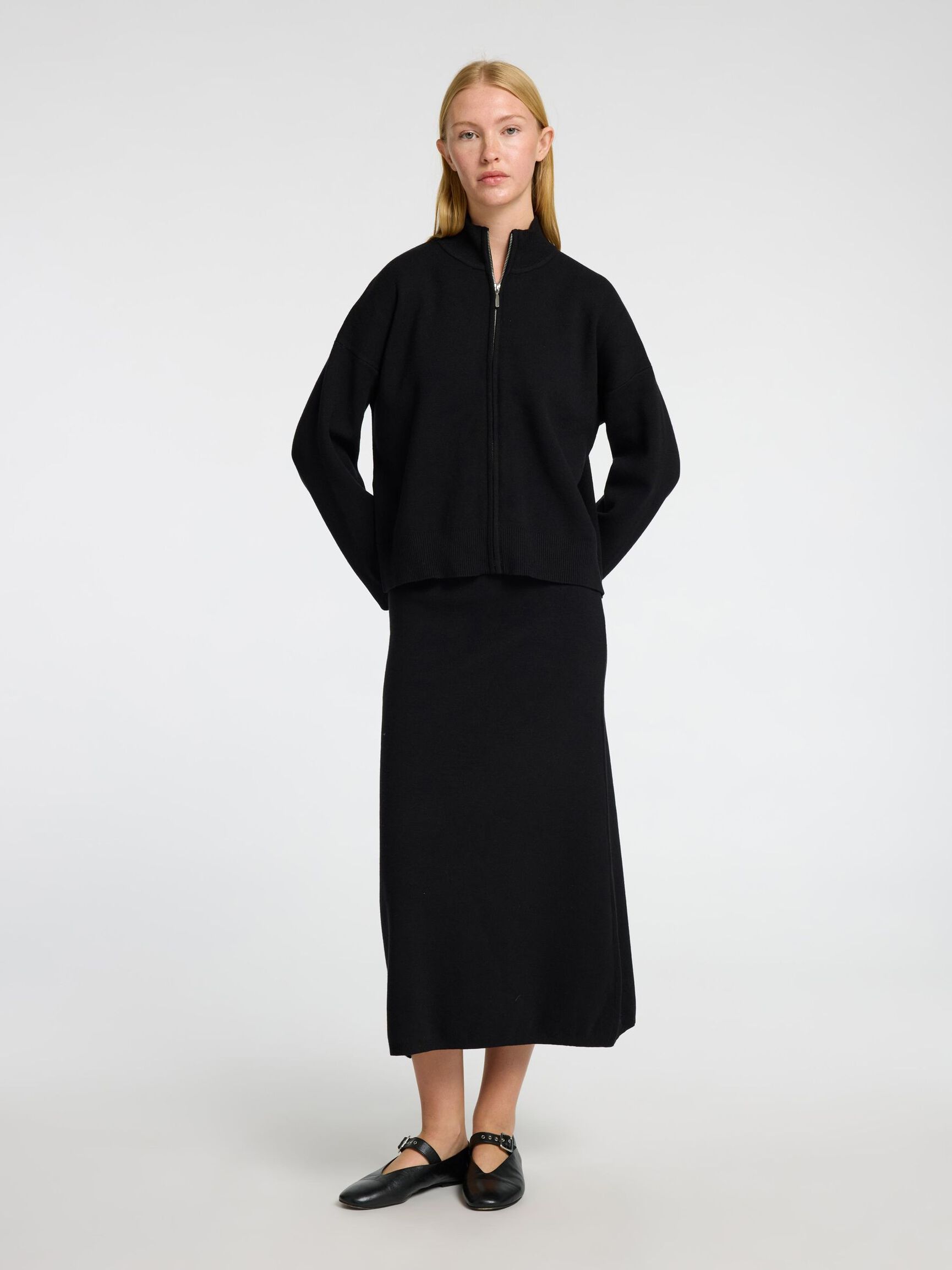 VISCOSE BLEND ZIP-FRONT CARDIGAN, Black, highres