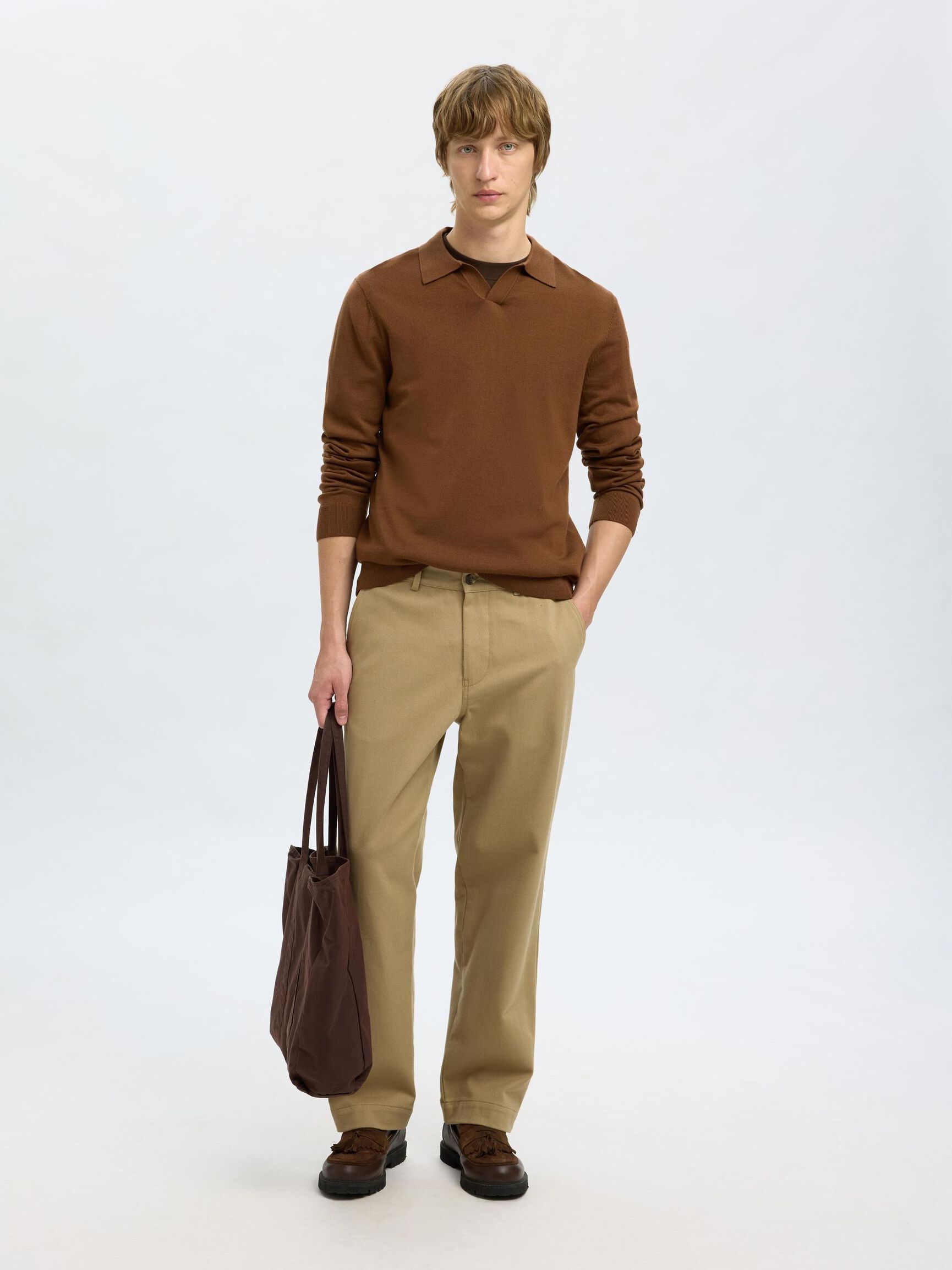 100% MERINO WOOL KNITTED POLO SHIRT, Soft Silt, highres