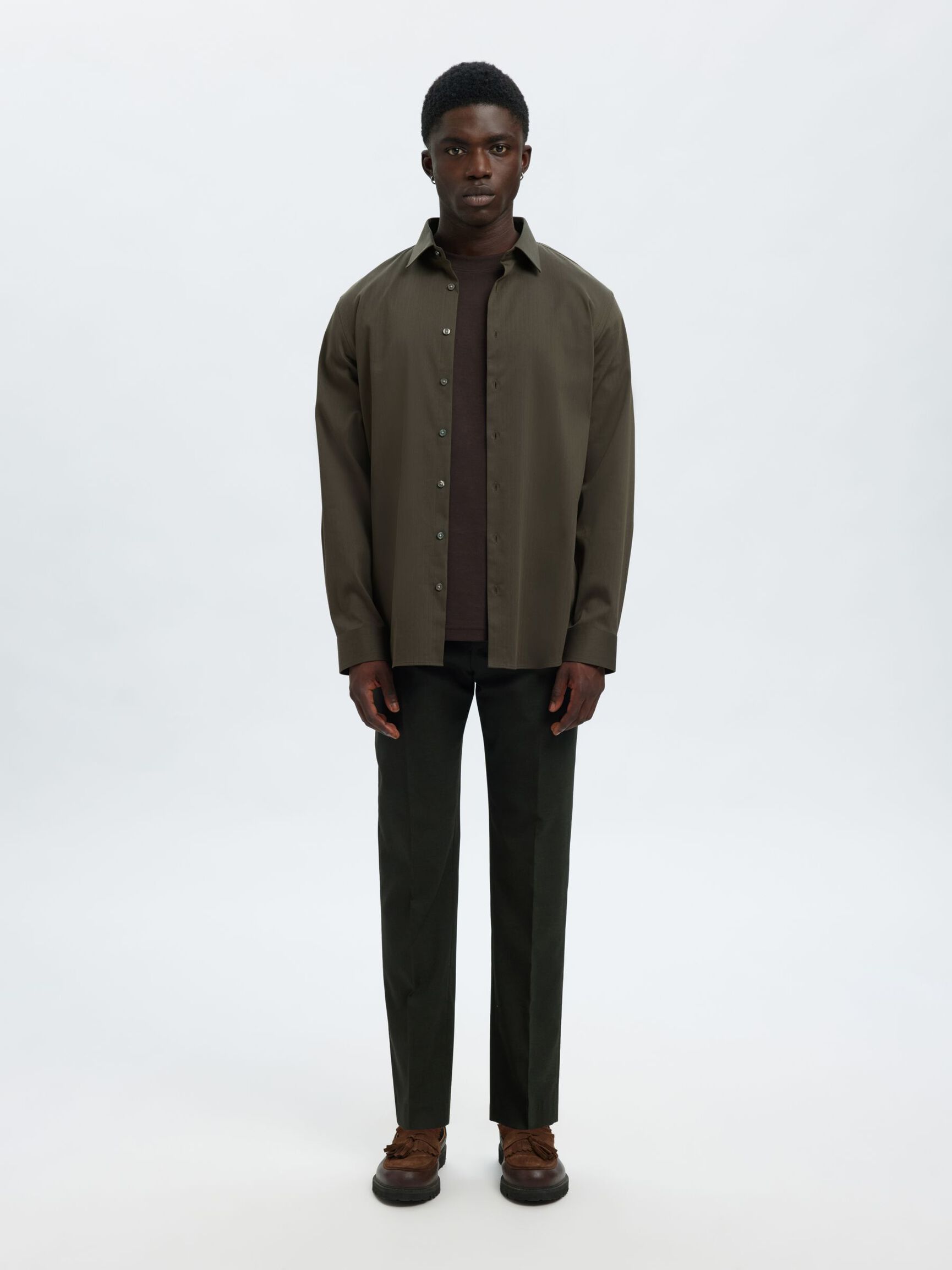 SLIM FIT STRETCH SHIRT, Forest Night, highres