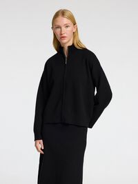 VISCOSE BLEND ZIP-FRONT CARDIGAN, Black, highres