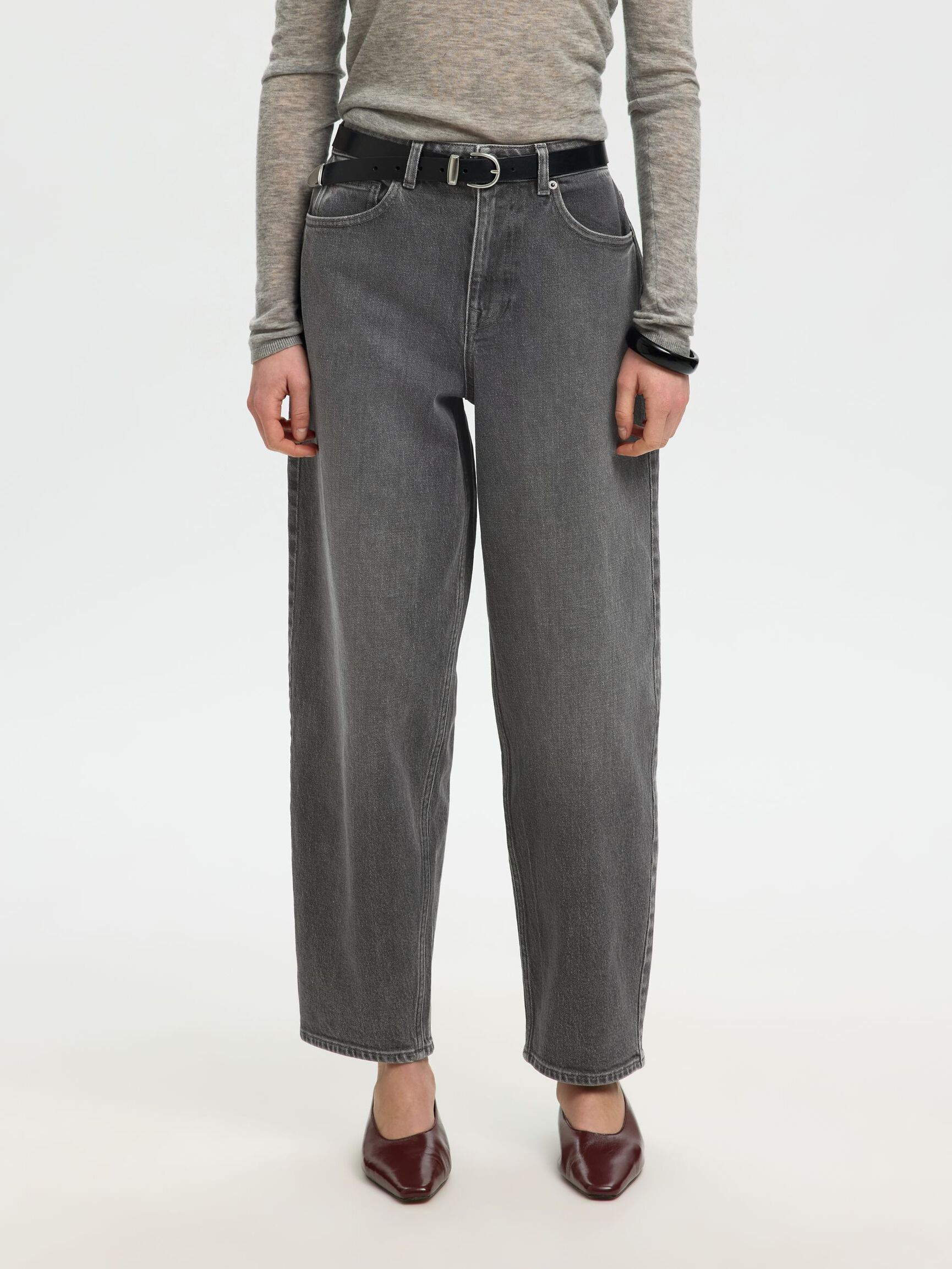 HIGH WAIST BARREL FIT JEANS, Medium Grey Denim, highres