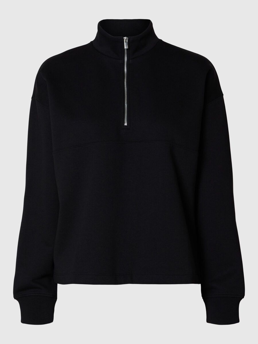 Selected HIGH NECK ZIPPED SWEATSHIRT, Black, highres - 16095782_Black_001.jpg