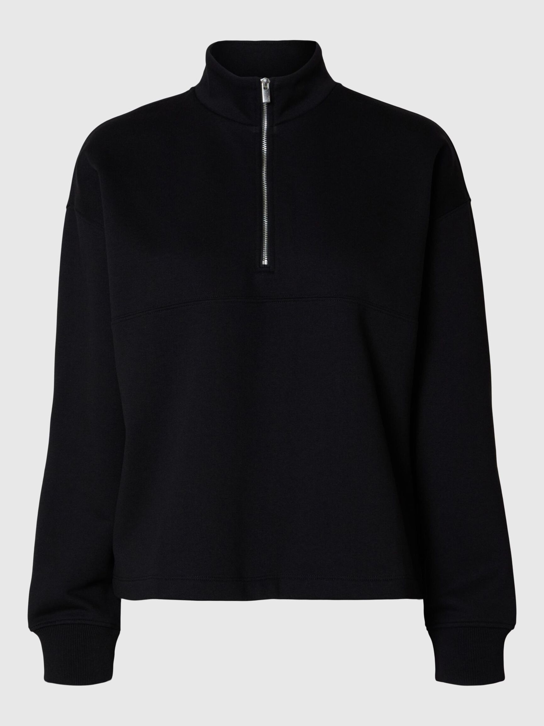 HIGH NECK SWEATSHIRT MIT REISSVERSCHLUSS, Black, highres