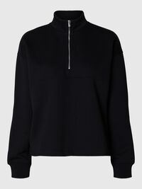 HIGH NECK SWEATSHIRT MIT REISSVERSCHLUSS, Black, highres