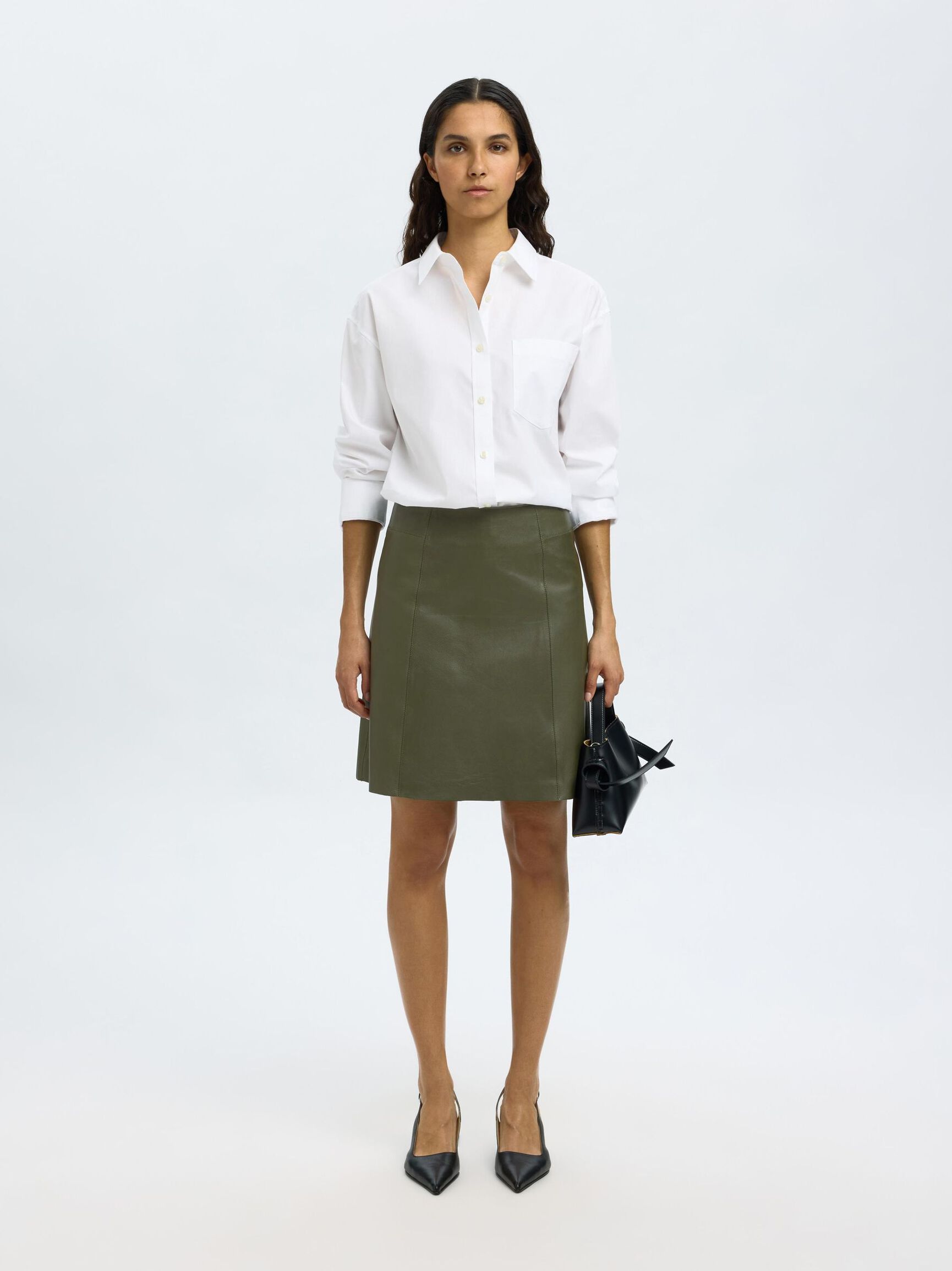 MINI LEATHER SKIRT, Deep Depths, highres