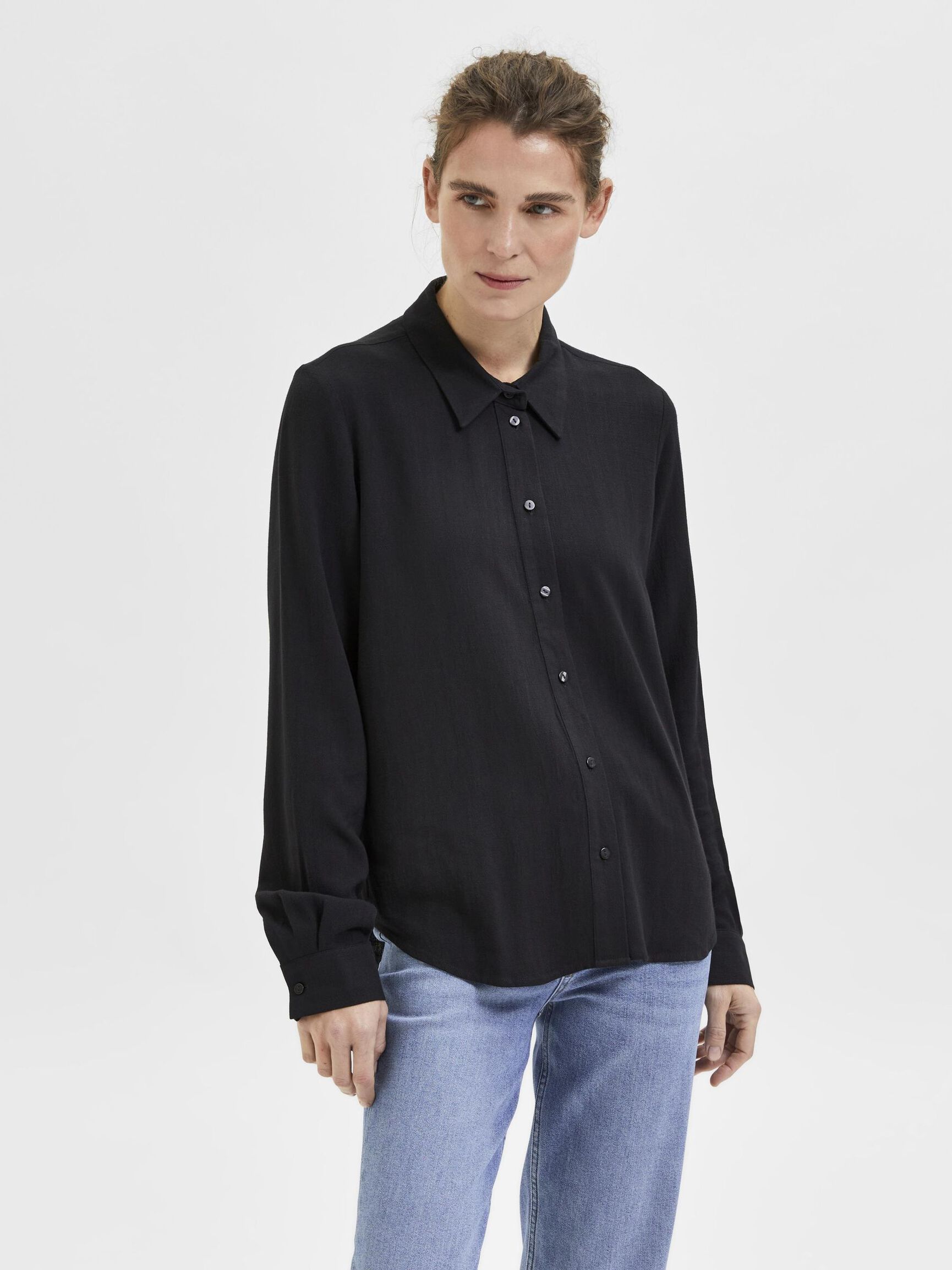 VISCOSE BLEND SHIRT, Black, highres
