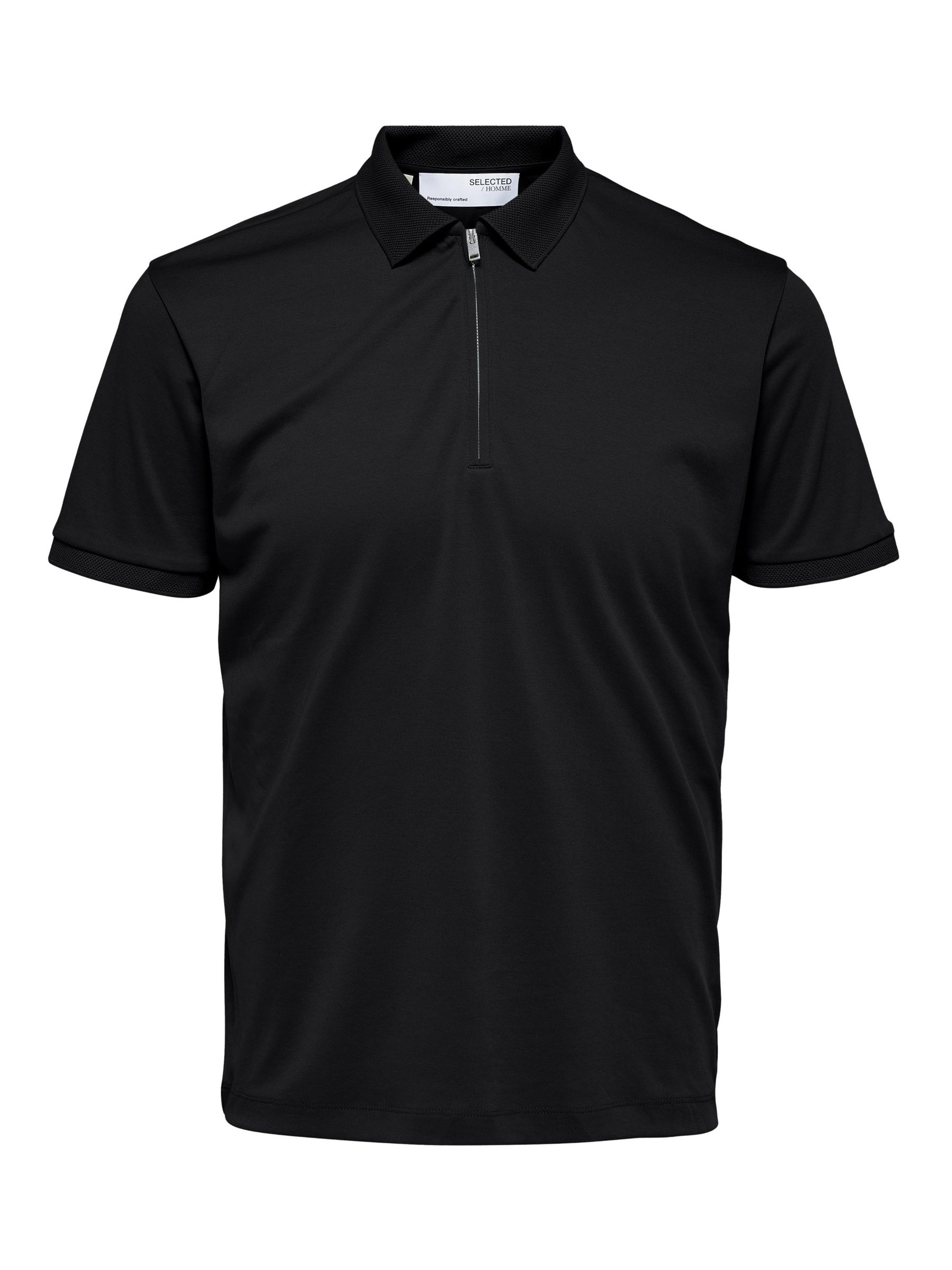 ZIPPER POLOHEMD AUS STRICK, Black, highres