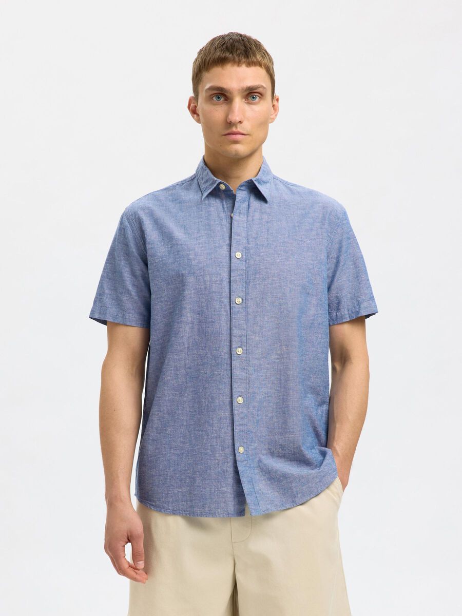 Selected KLASSIEKE OVERHEMD MET KORTE MOUWEN, Medium Blue Denim, highres - 16092495_MediumBlueDenim_003.jpg