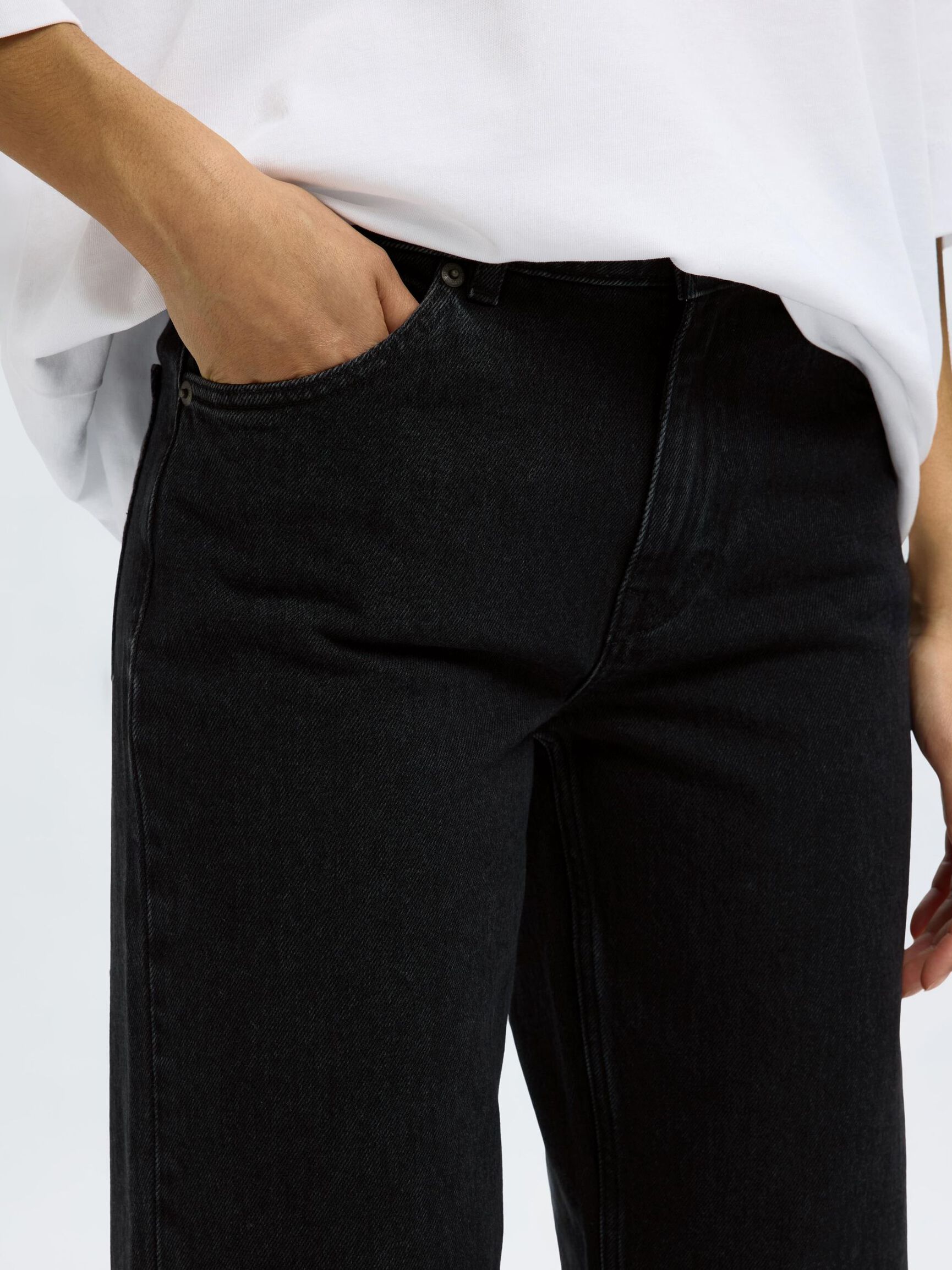 HIGH WAIST WIDE LEG JEANS, Black Denim, highres