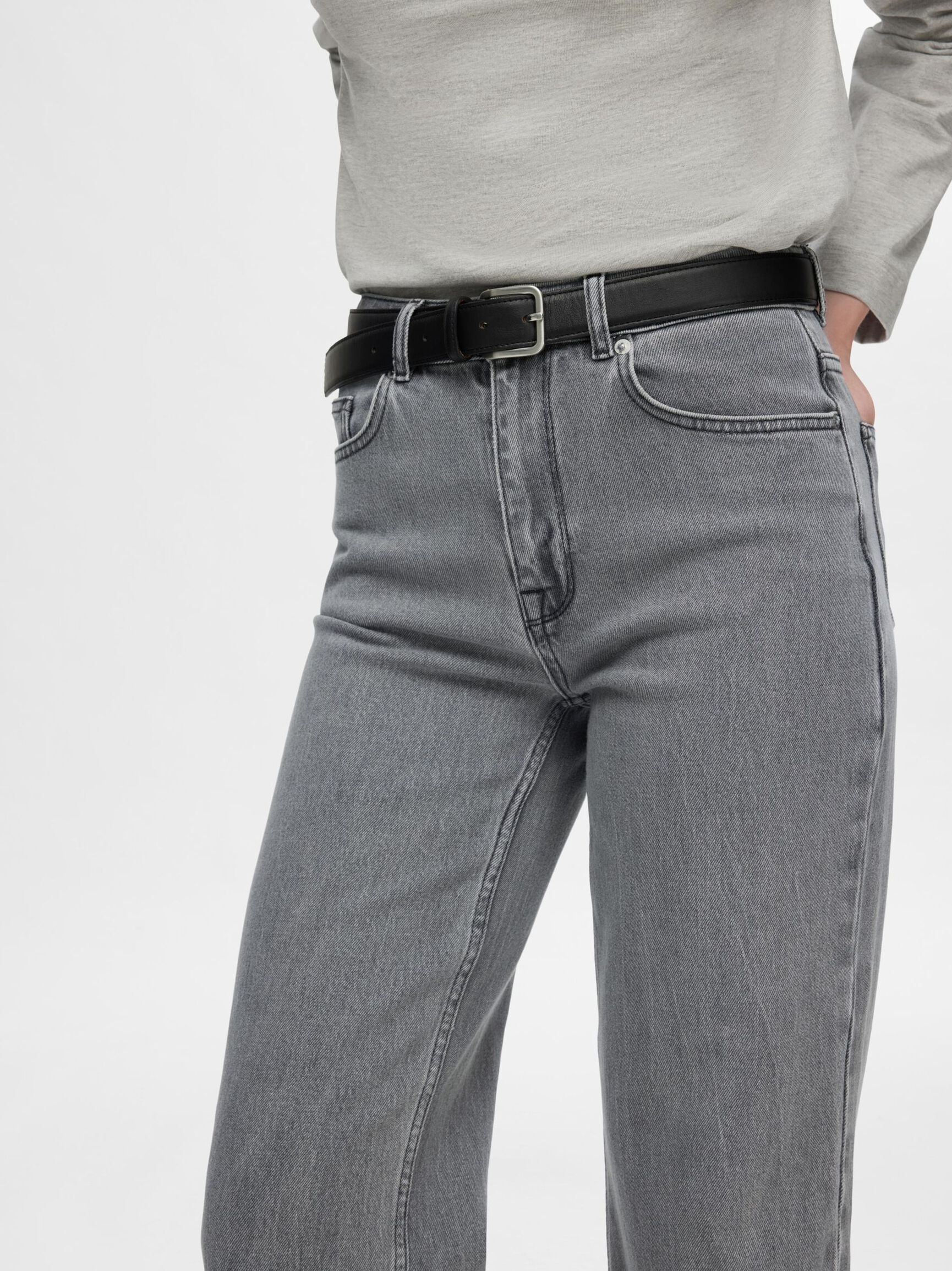 GREY WIDE FIT JEANS, Light Grey Denim, highres