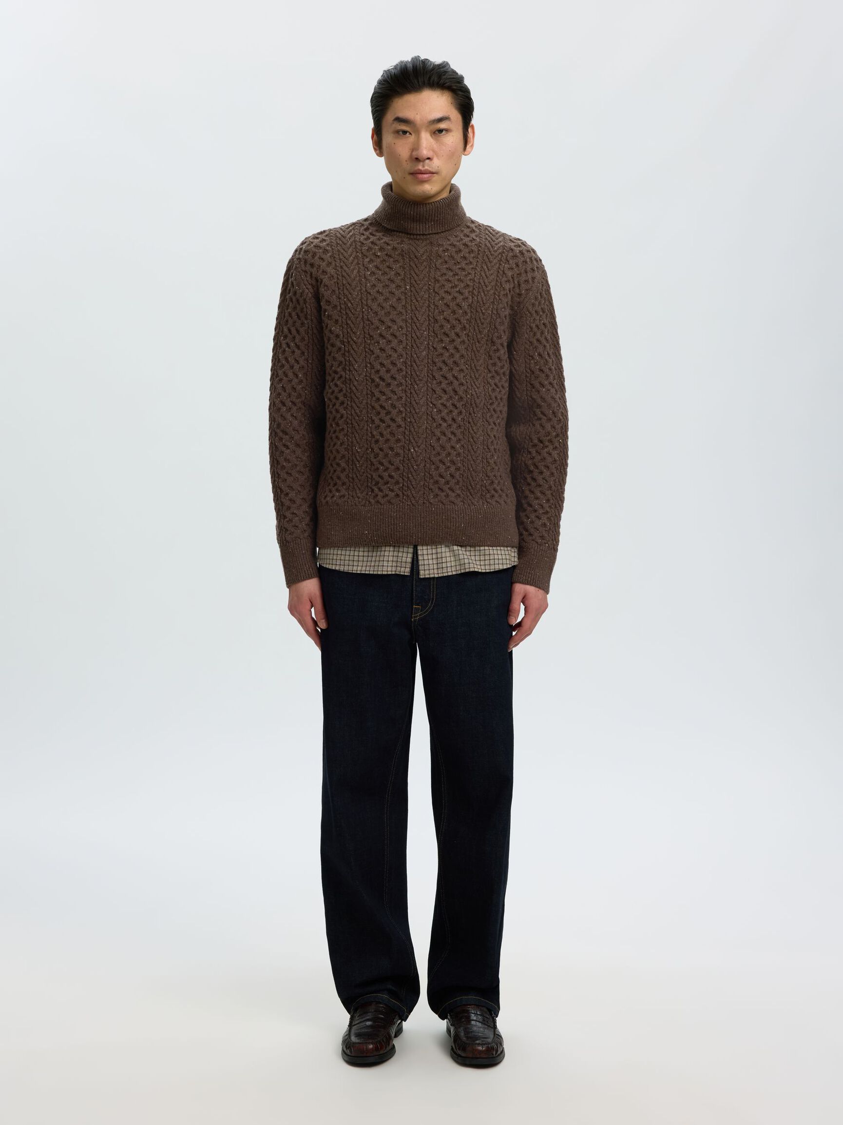 CABLE KNIT TURTLENECK, Delicioso, highres