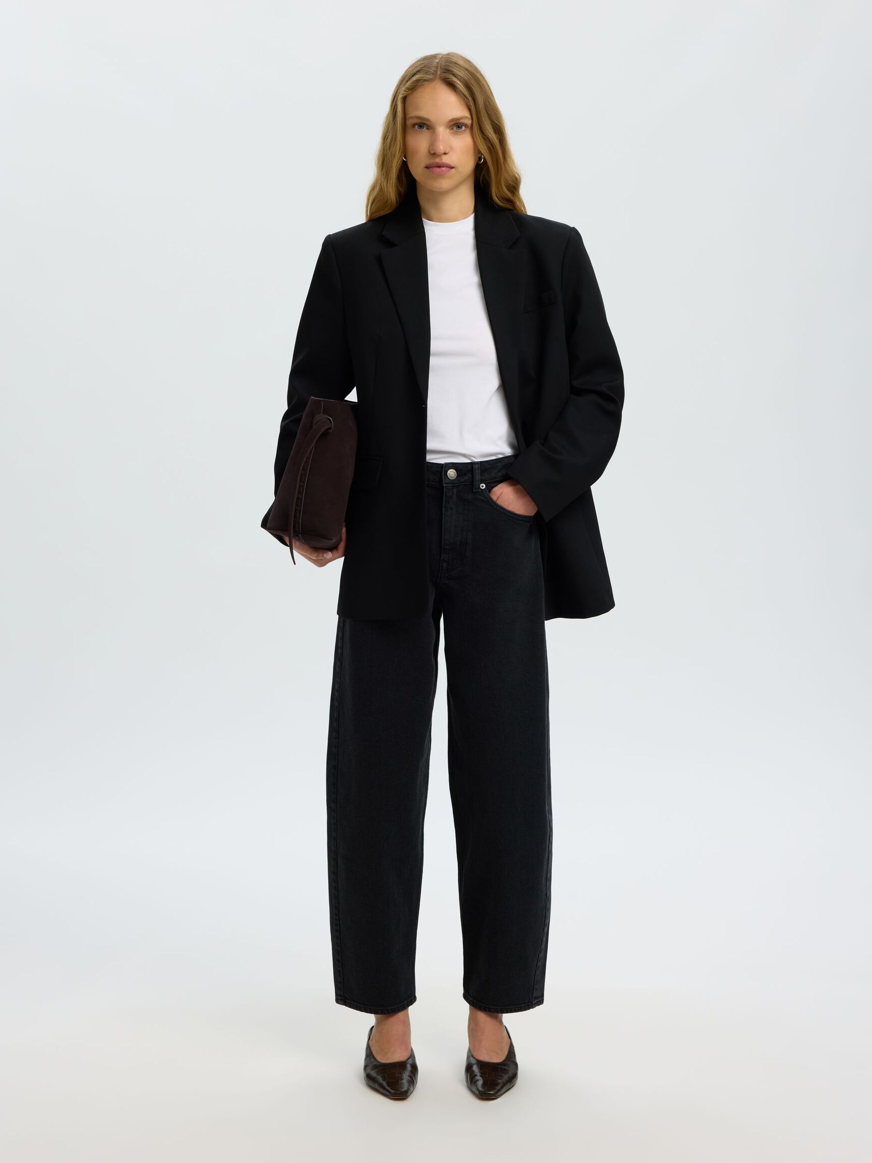 HIGH WAIST BARREL FIT JEANS, Black Denim, highres