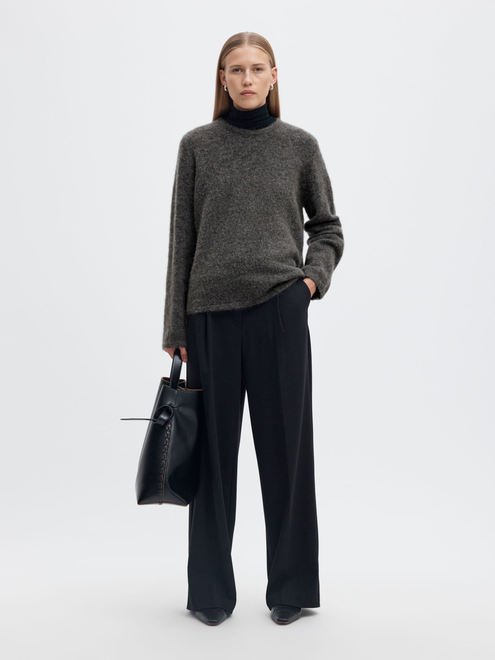 WOOL BLEND KNITTED JUMPER, Medium Grey Melange, highres