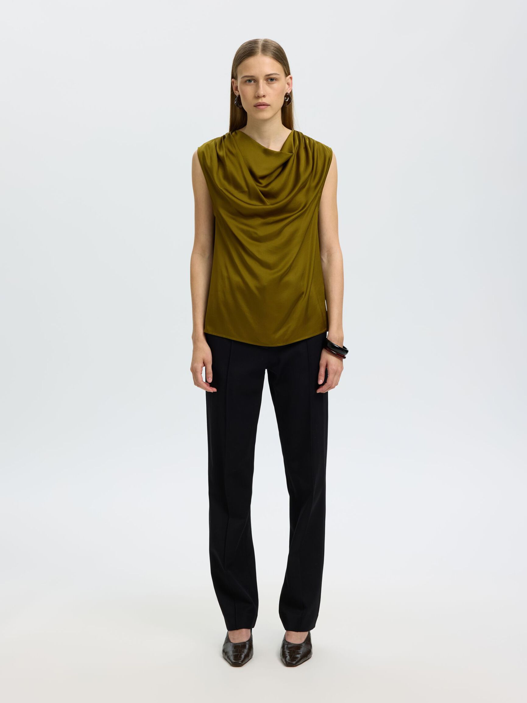 COWL NECK TOP, Fir Green, highres