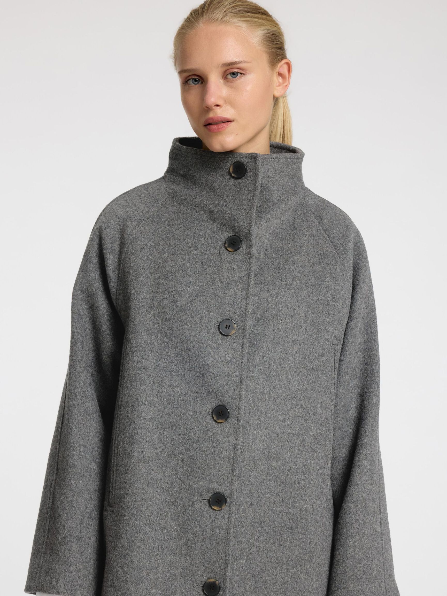 WOOL BLEND COAT, Medium Grey Melange, highres