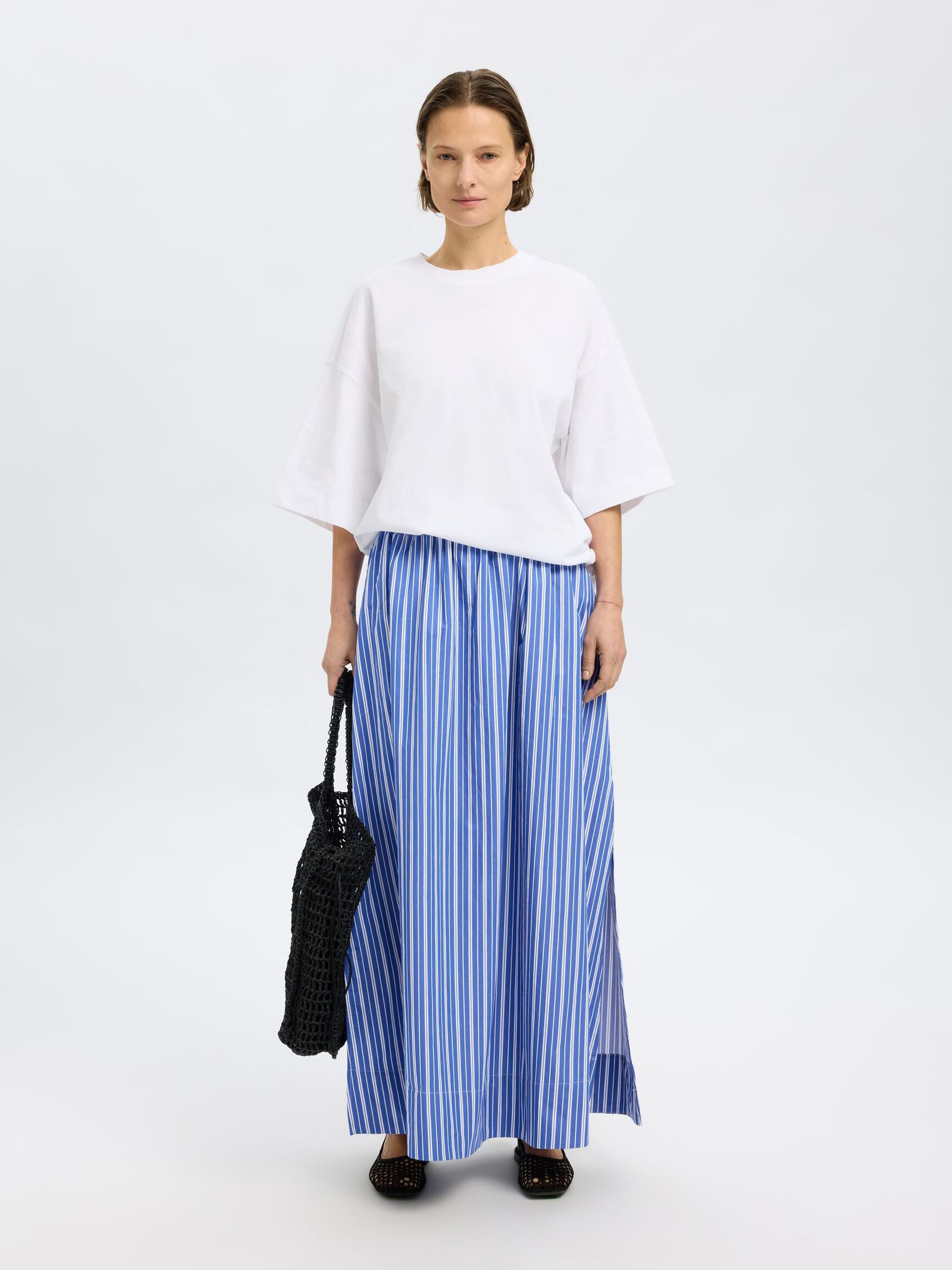 STRIPED MAXI SKIRT, Dazzling Blue, highres