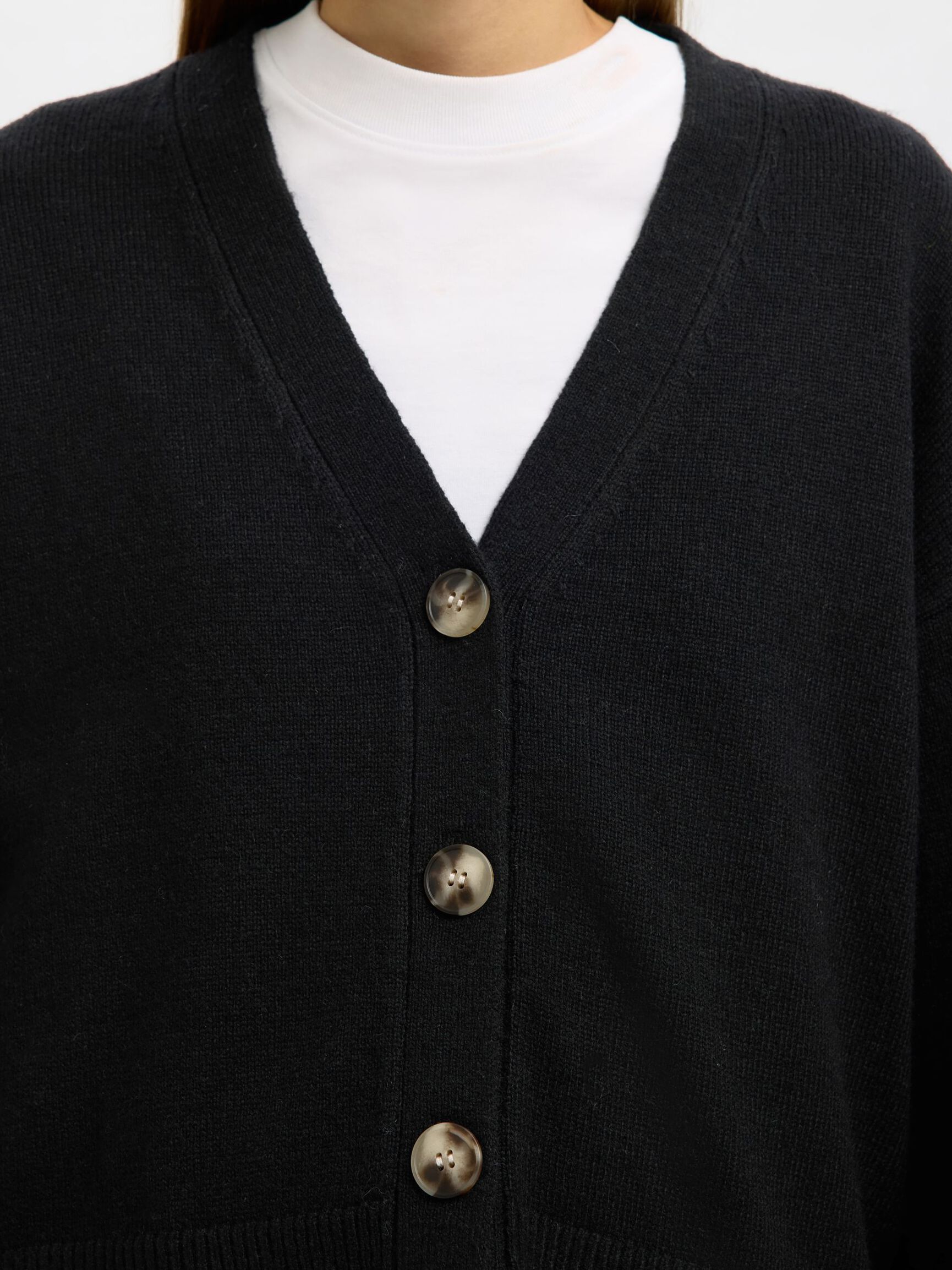 WOOL BLEND KNITTED CARDIGAN, Black, highres