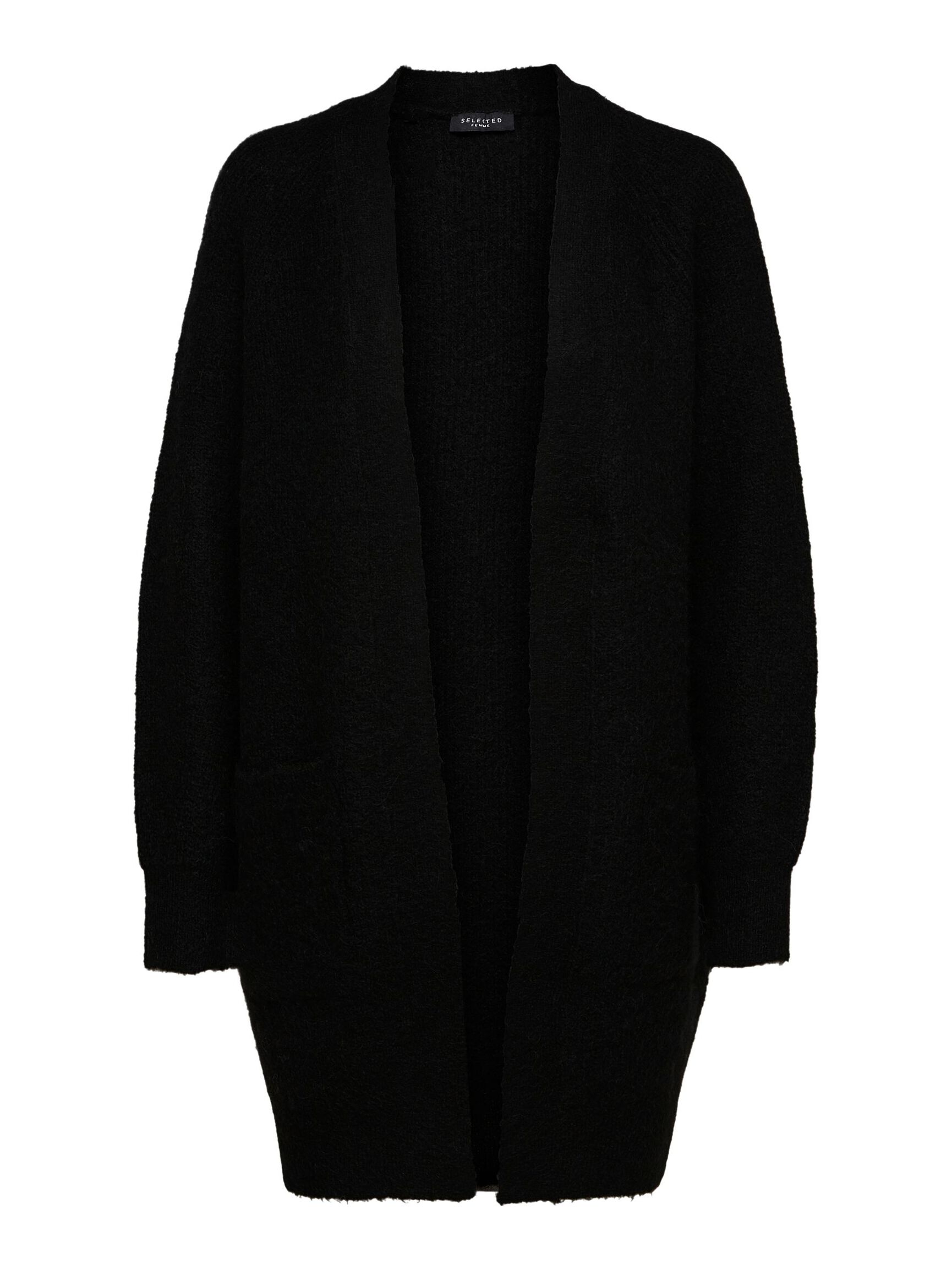 LONG KNITTED CARDIGAN, Black, highres