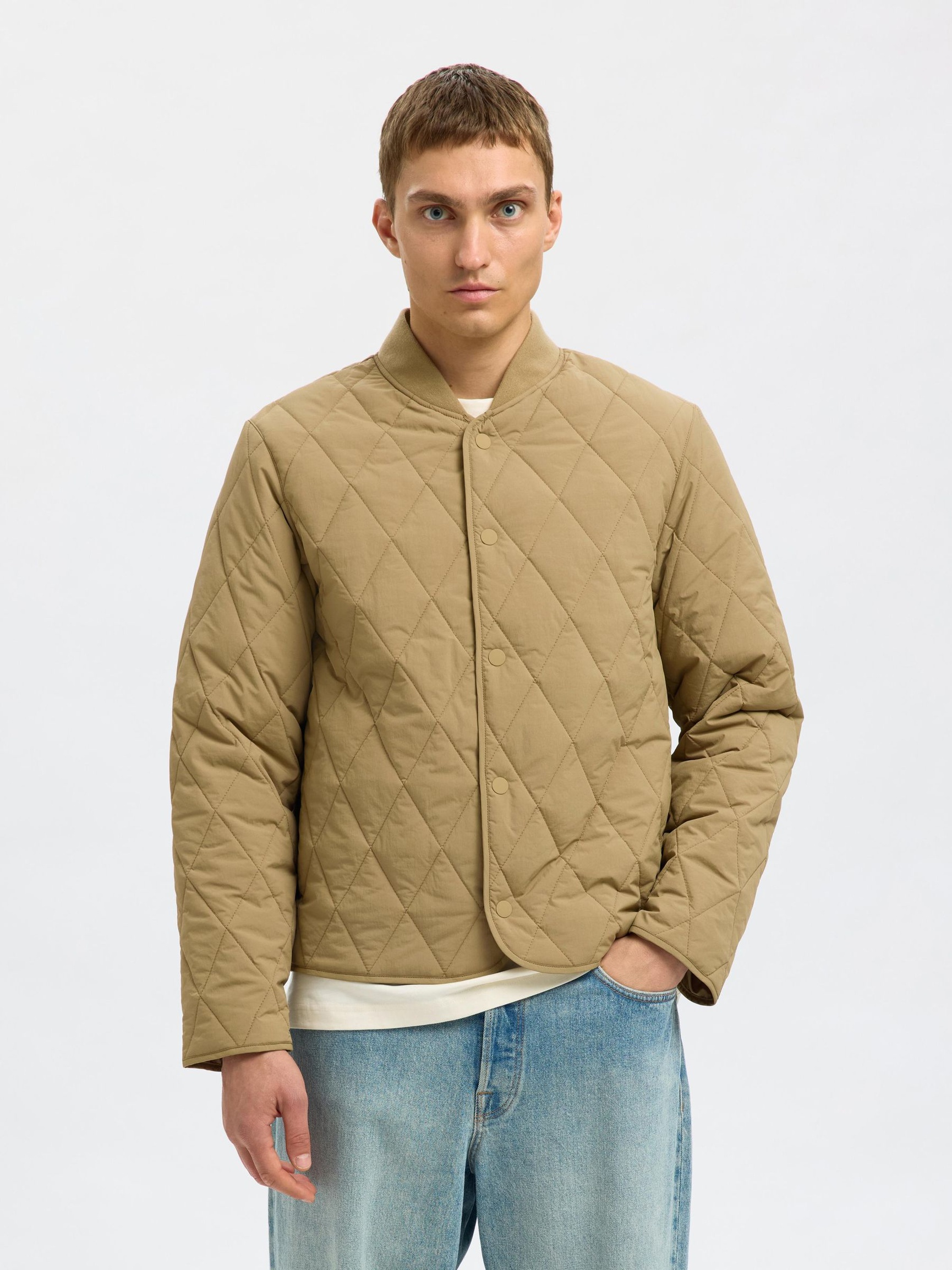 QUILTED PADDED JACKET, Greige, highres