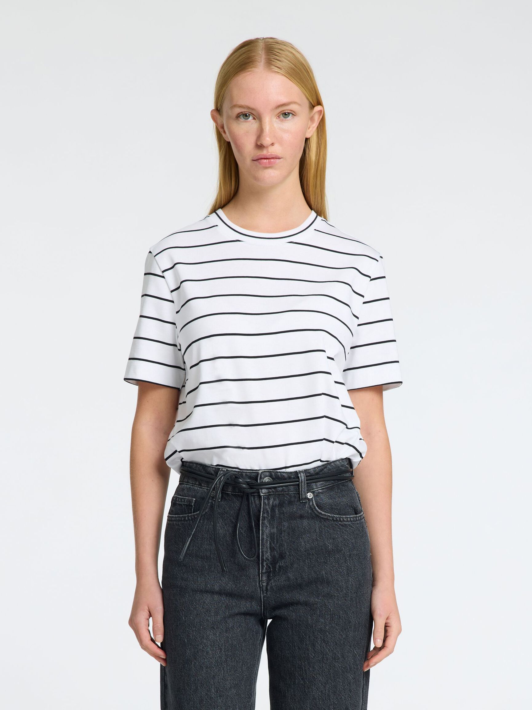 STRIPED BOXY FIT T-SHIRT, Bright White, highres