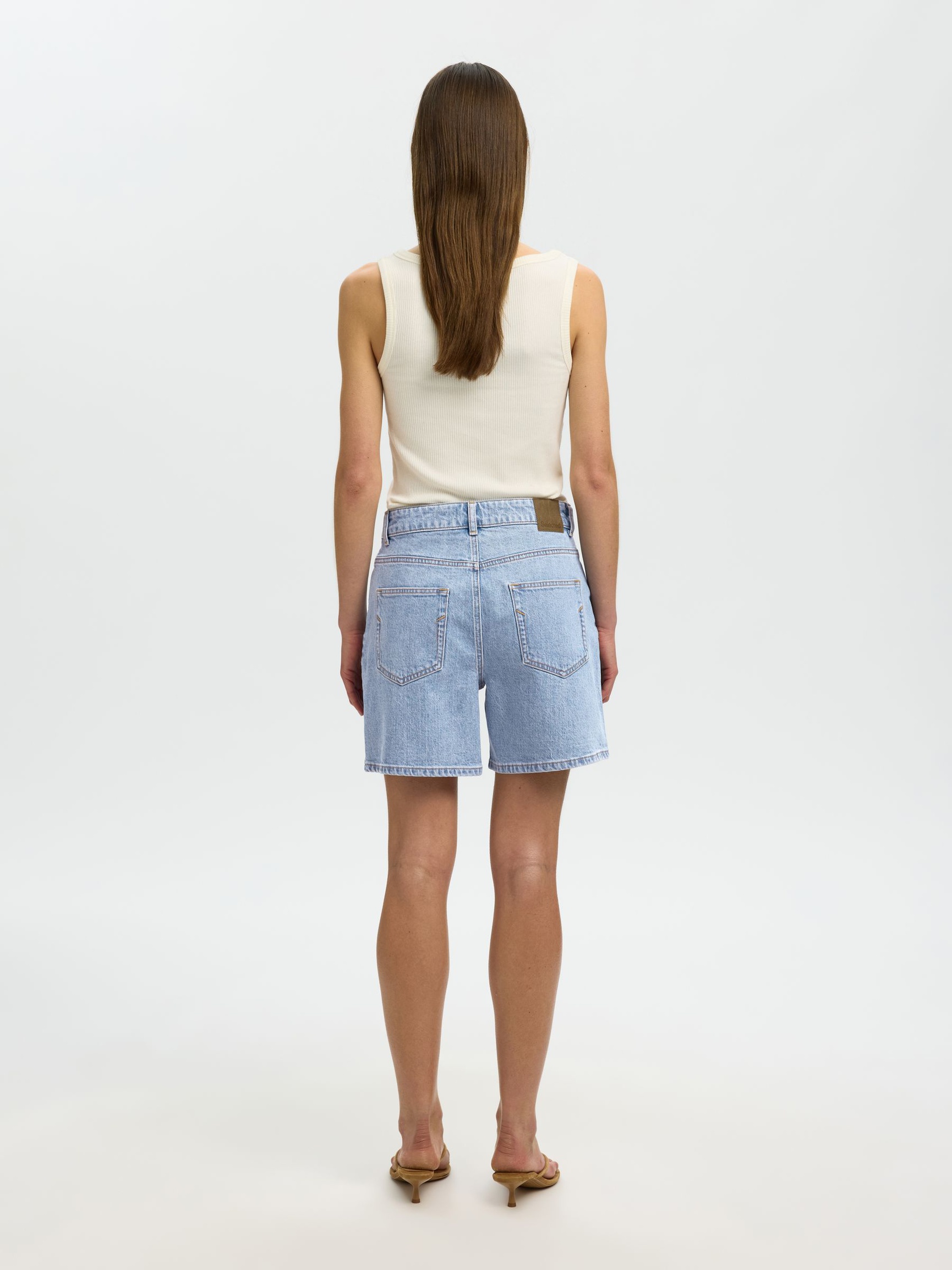 HIGH-WAISTED DENIM SHORTS, Light Blue Denim, highres
