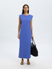 ÄRMELLOSES BAUMWOLL MAXIKLEID, Dazzling Blue, highres