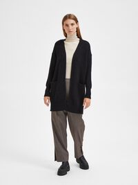 LONG KNITTED CARDIGAN, Black, highres